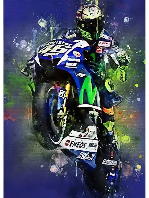 Watercolor motorcycle racing canvas wall art bedroom poster set