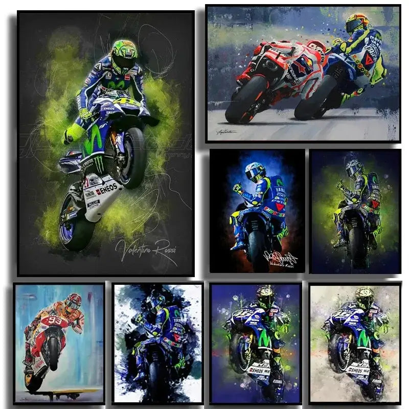 Watercolor motorcycle racing canvas wall art bedroom poster set