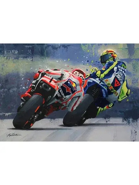 Watercolor motorcycle racing canvas wall art bedroom poster set