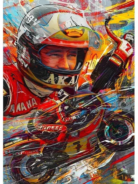 Watercolor motorcycle racing canvas wall art bedroom poster set