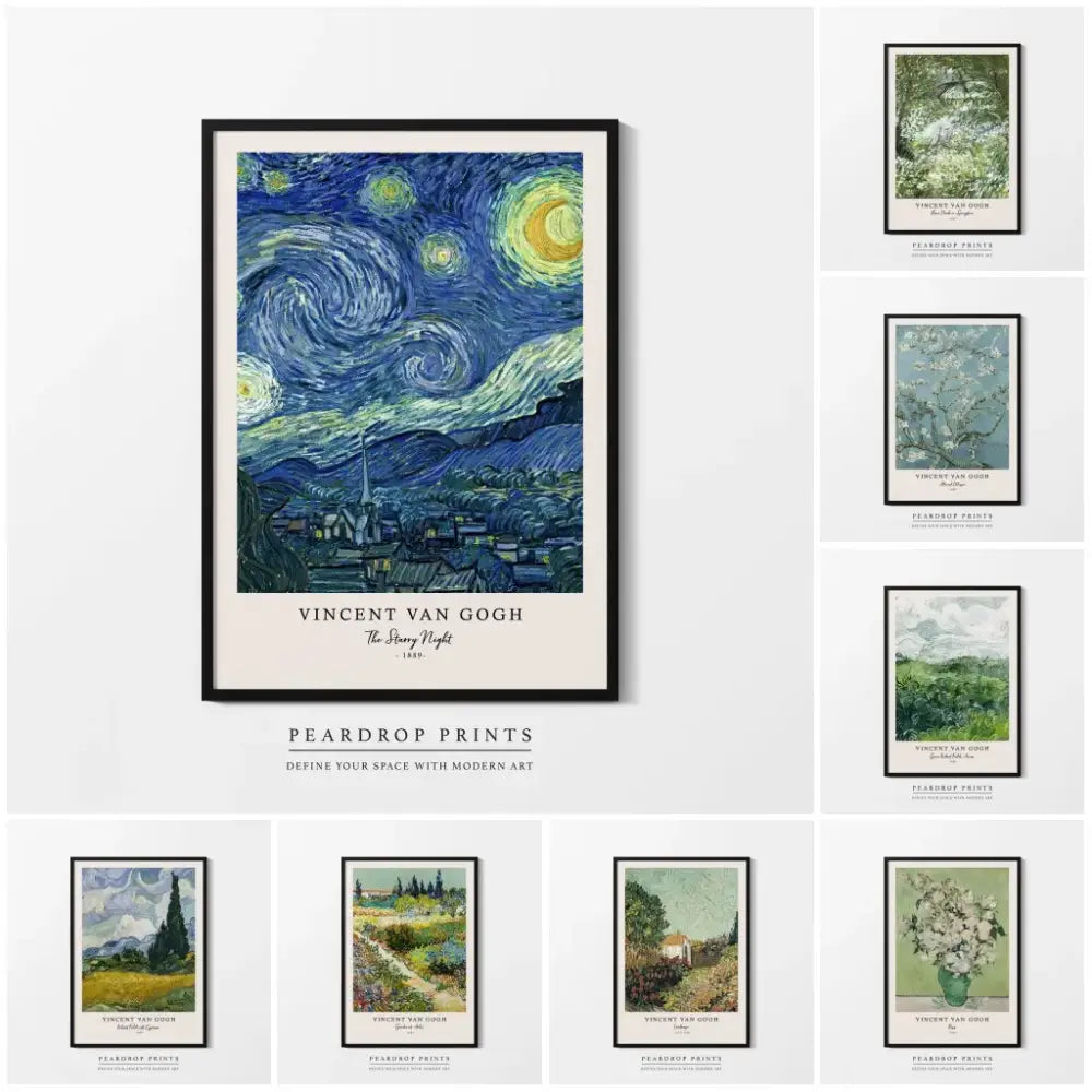 Vincent van gogh starry night framed canvas set living room wall art