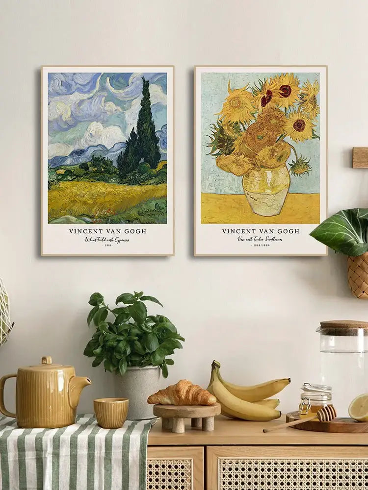 Vincent van gogh starry night framed canvas set living room wall art