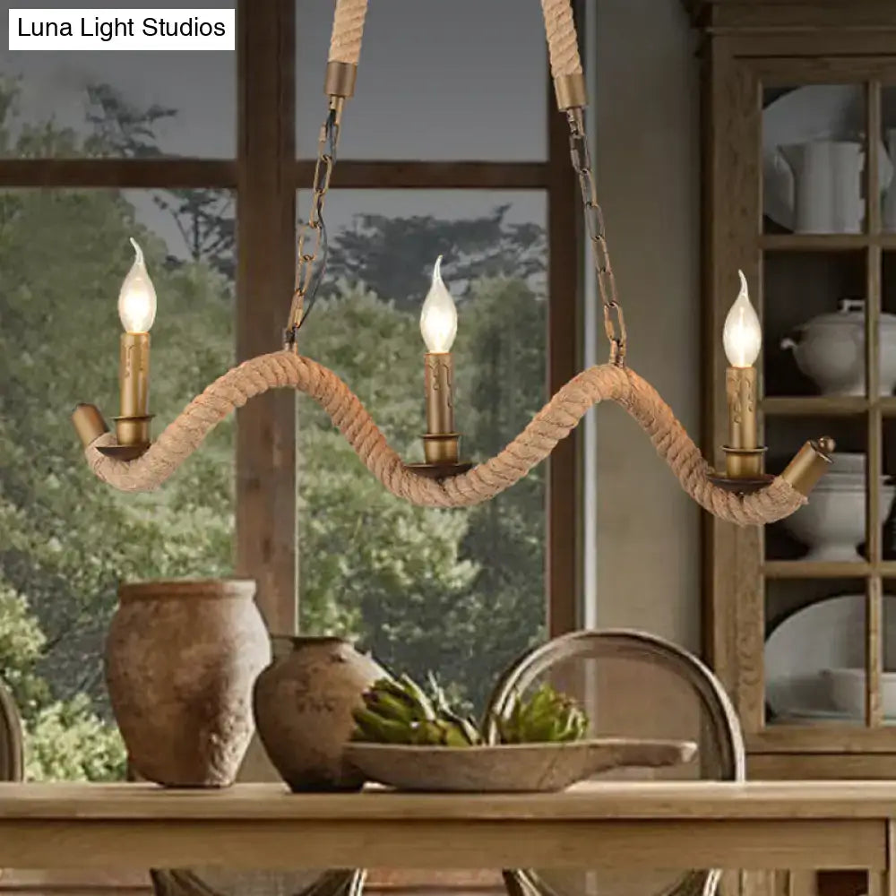 Rustic flaxen rope island pendant light kitchen candlestick fixture