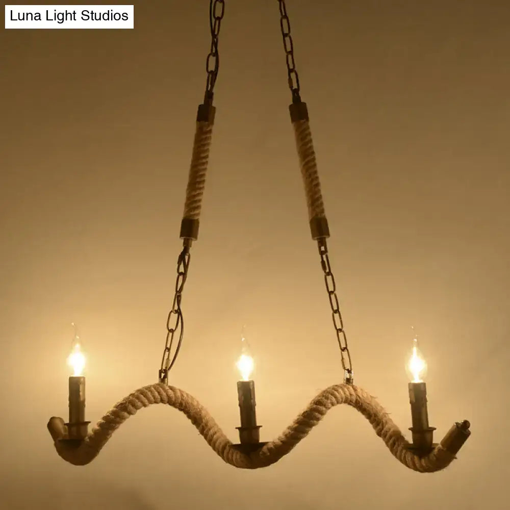 Rustic flaxen rope island pendant light kitchen candlestick fixture