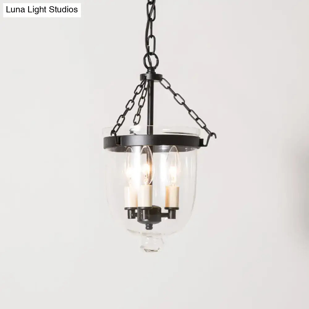 Vintage black 3-light inverted cloche pendant – living room clear glass