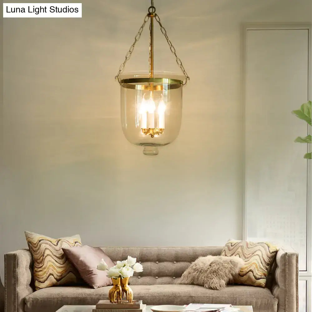 Vintage black 3-light inverted cloche pendant – living room clear glass