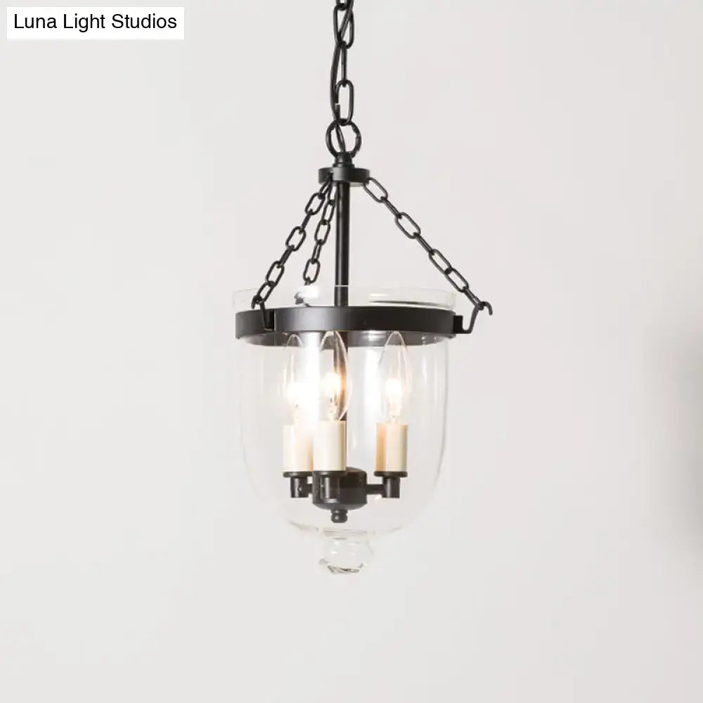 Vintage black 3-light inverted cloche pendant – living room clear glass