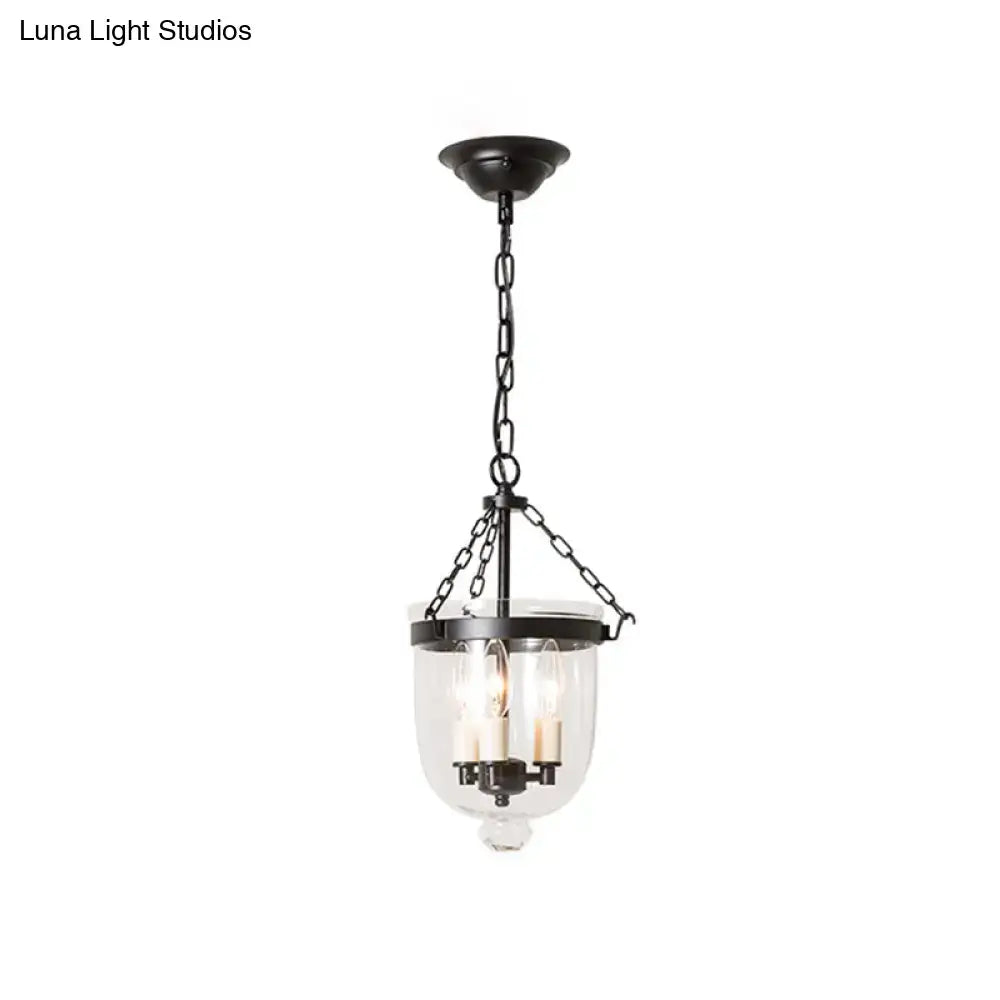 Vintage black 3-light inverted cloche pendant – living room clear glass