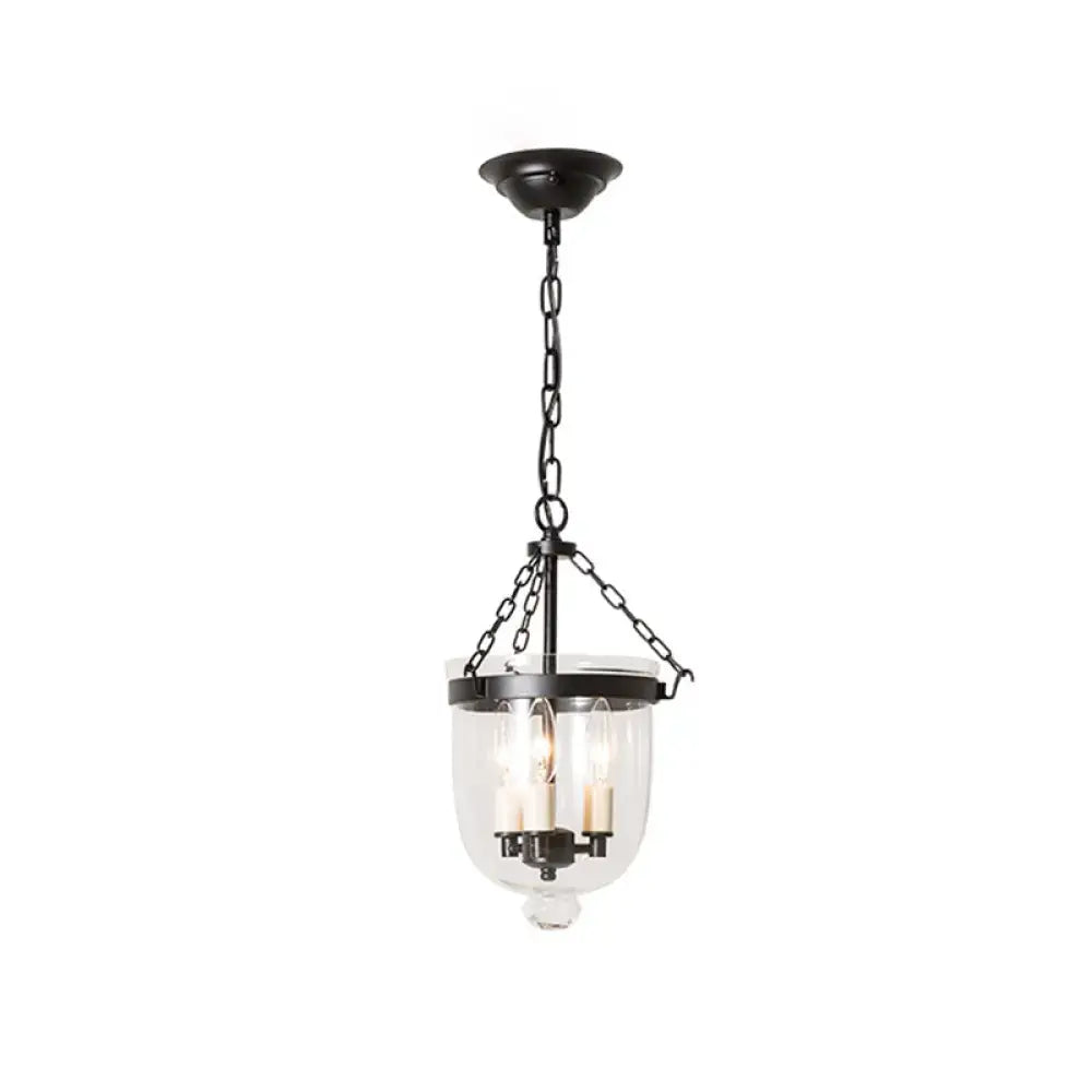 Vintage black 3-light inverted cloche pendant – living room clear glass