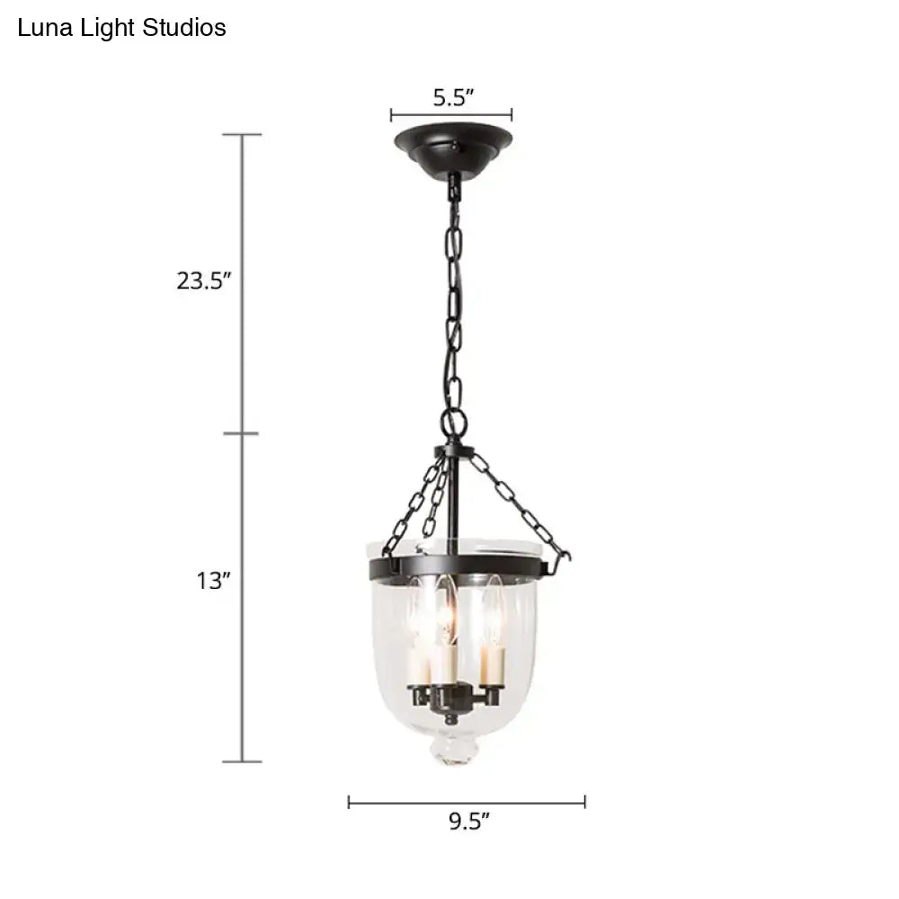 Vintage black 3-light inverted cloche pendant – living room clear glass