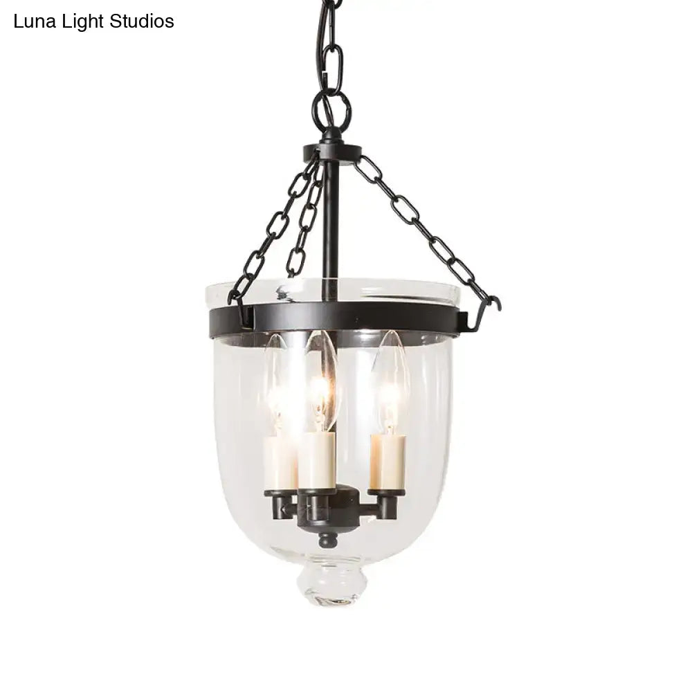 Vintage black 3-light inverted cloche pendant – living room clear glass