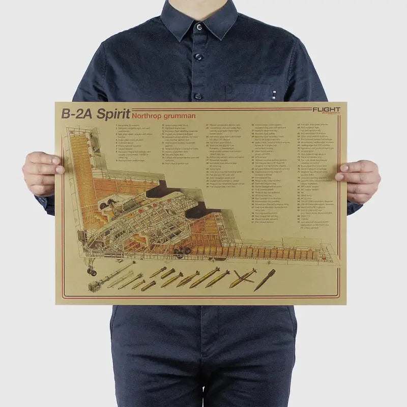Vintage aircraft structural design poster blue & yellow bedroom art