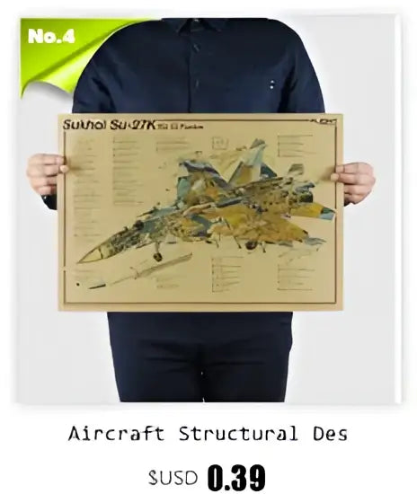 Vintage aircraft structural design poster blue & yellow bedroom art