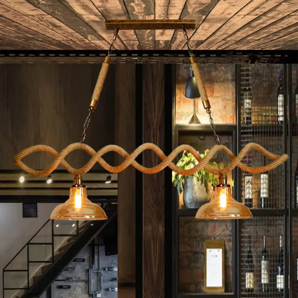 Vintage amber glass rattan kitchen island pendant light
