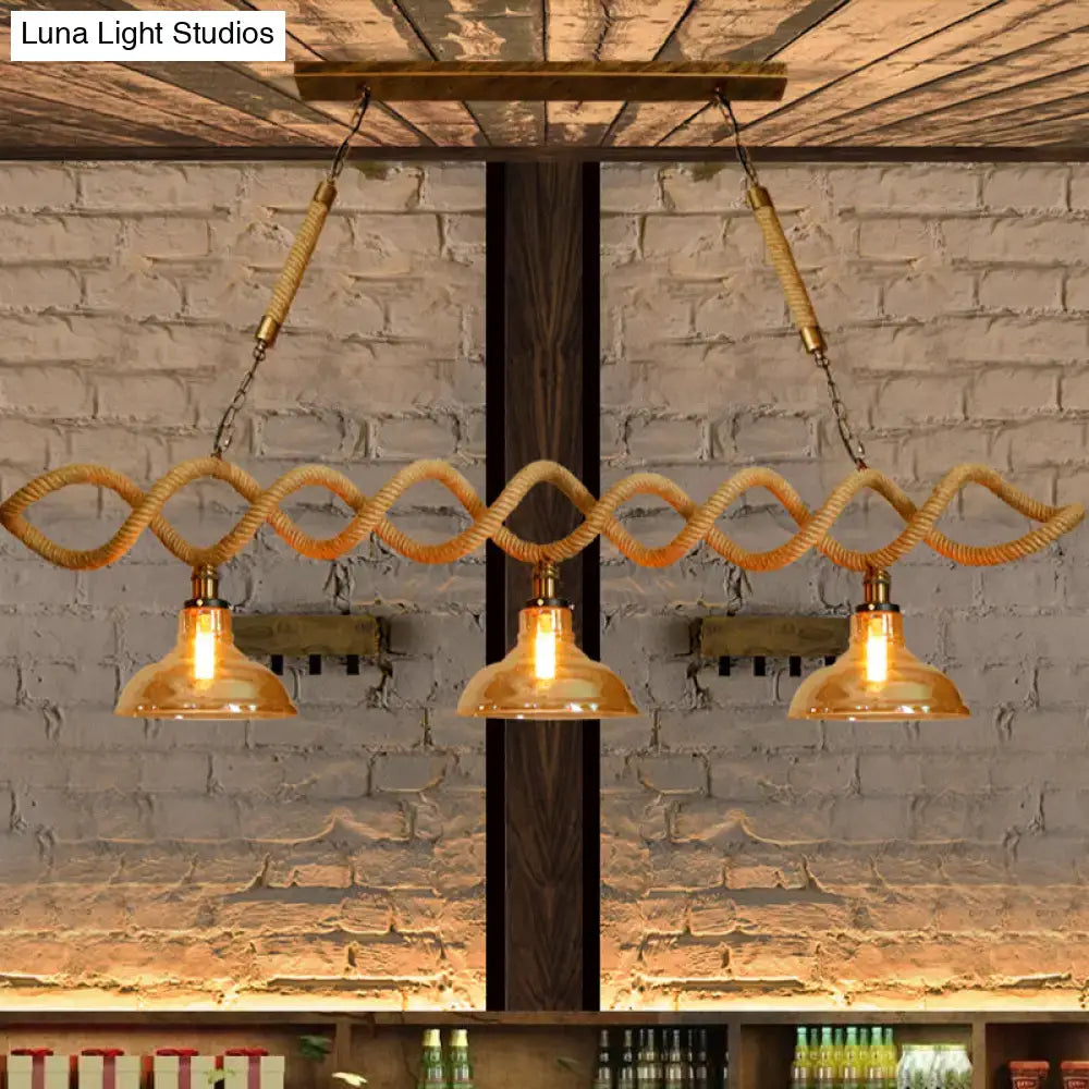 Vintage amber glass rattan kitchen island pendant light