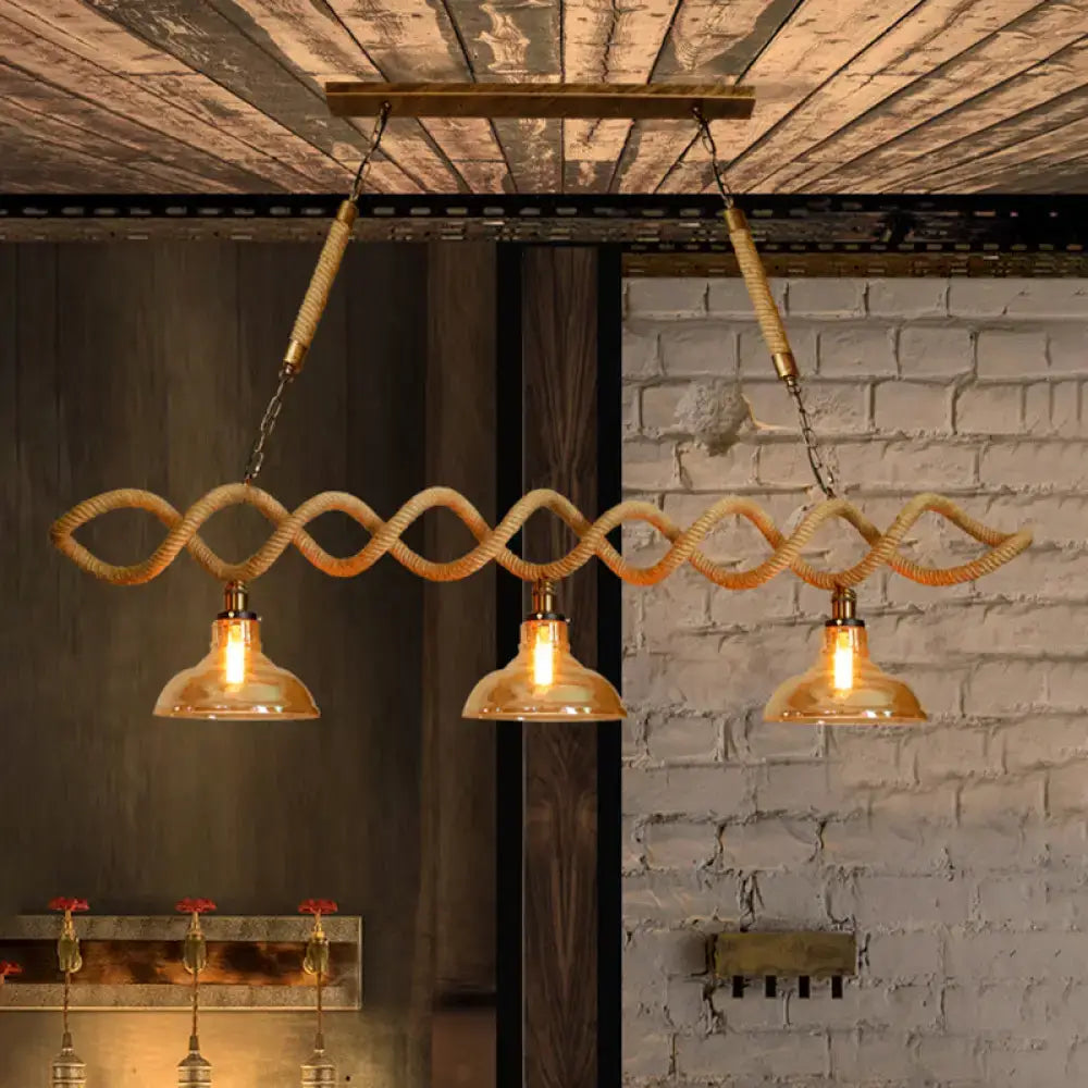 Vintage amber glass rattan kitchen island pendant light