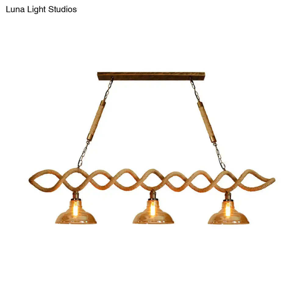 Vintage amber glass rattan kitchen island pendant light