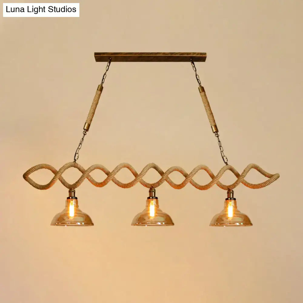 Vintage amber glass rattan kitchen island pendant light