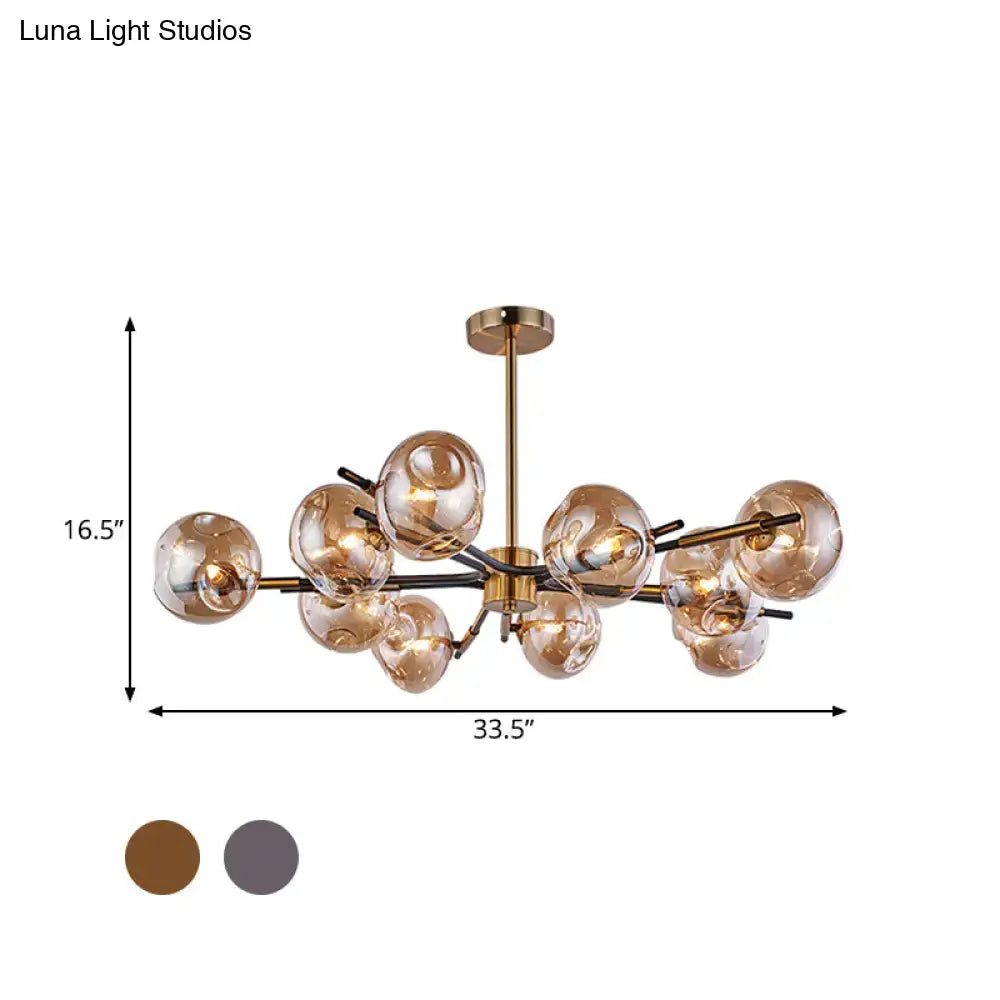 Modern brass flush mount chandelier amber & grey living room light