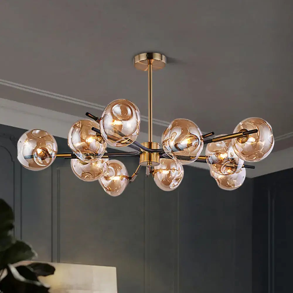 Modern brass flush mount chandelier amber & grey living room light