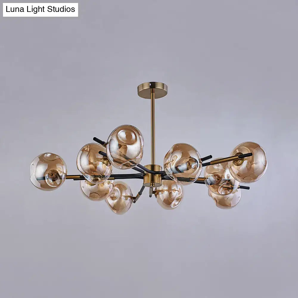 Modern brass flush mount chandelier amber & grey living room light