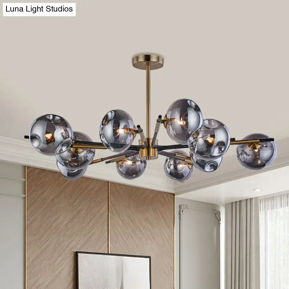 Modern brass flush mount chandelier amber & grey living room light