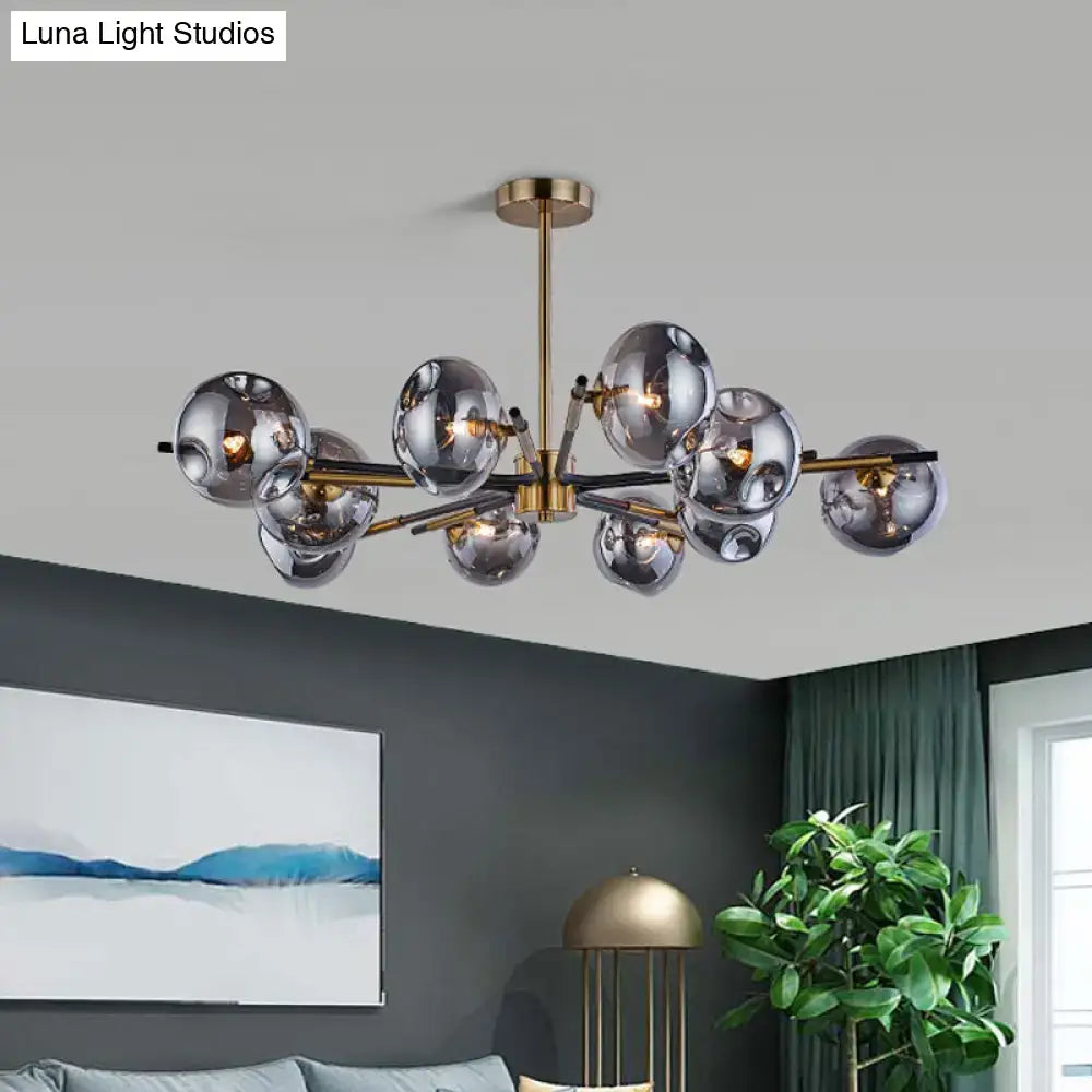 Modern brass flush mount chandelier amber & grey living room light