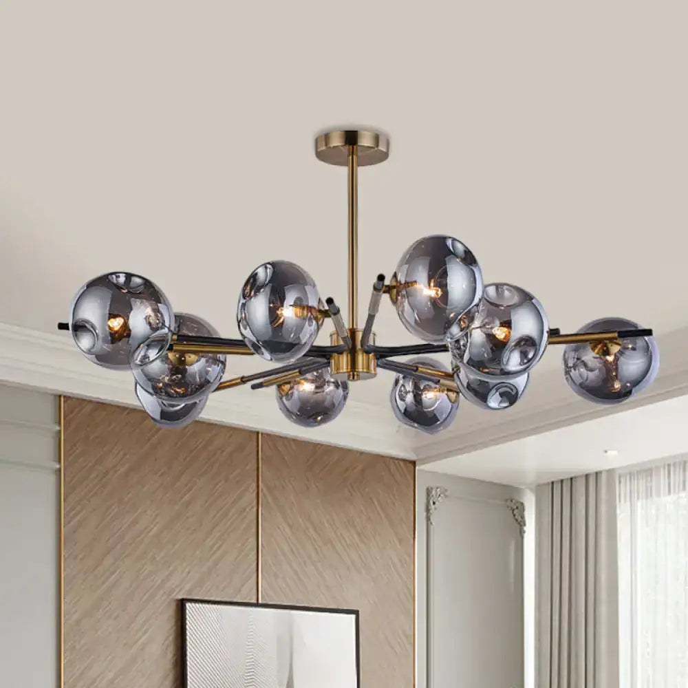 Modern brass flush mount chandelier amber & grey living room light