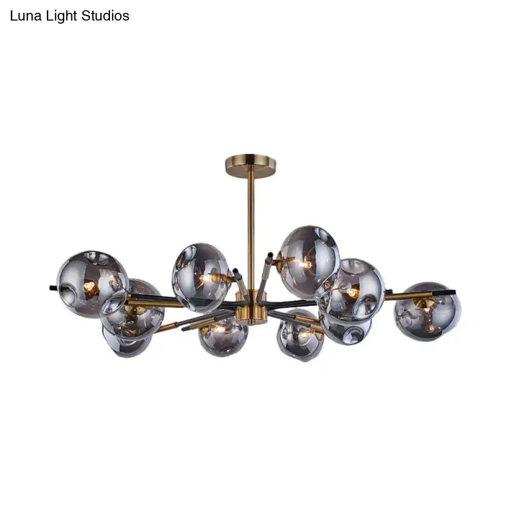Modern brass flush mount chandelier amber & grey living room light