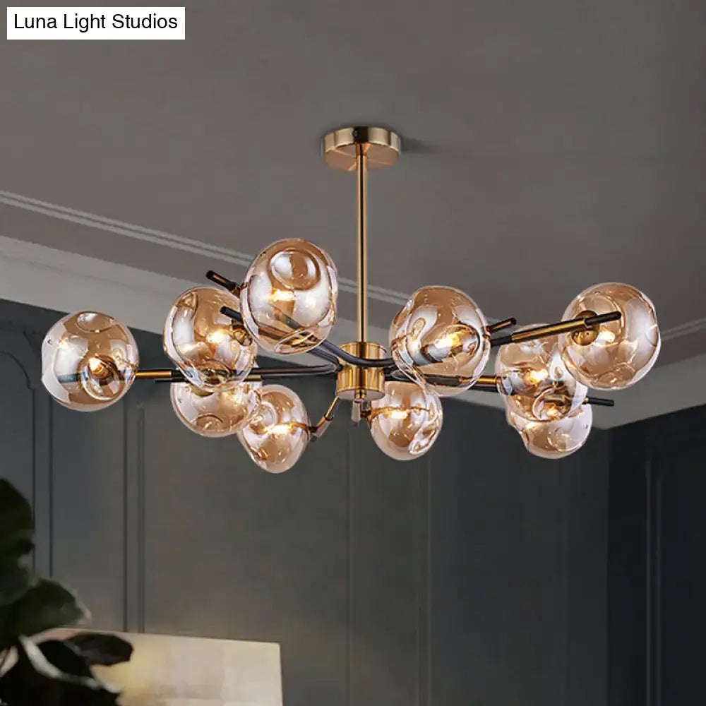 Modern brass flush mount chandelier amber & grey living room light
