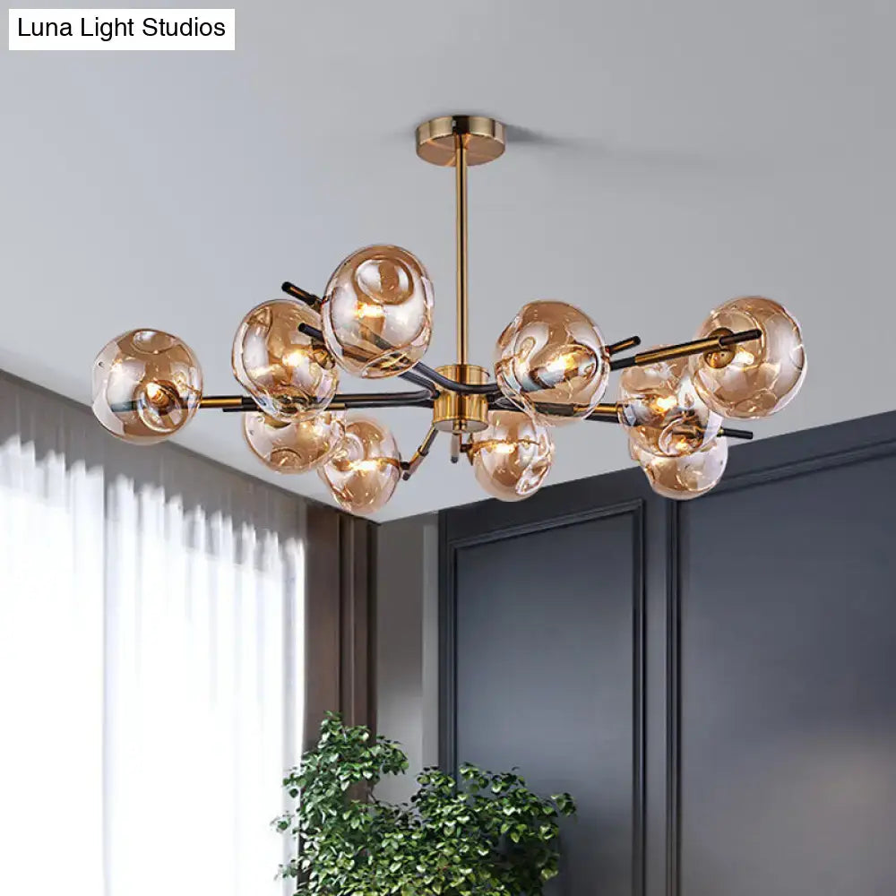 Modern brass flush mount chandelier amber & grey living room light