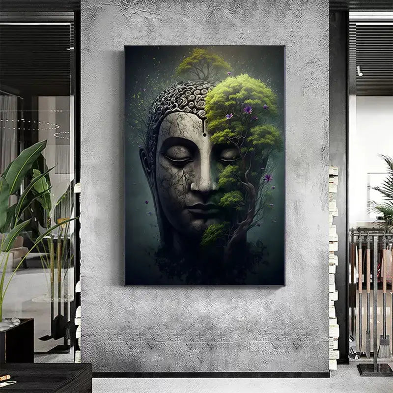 Vintage buddha green moss wall art poster living room canvas