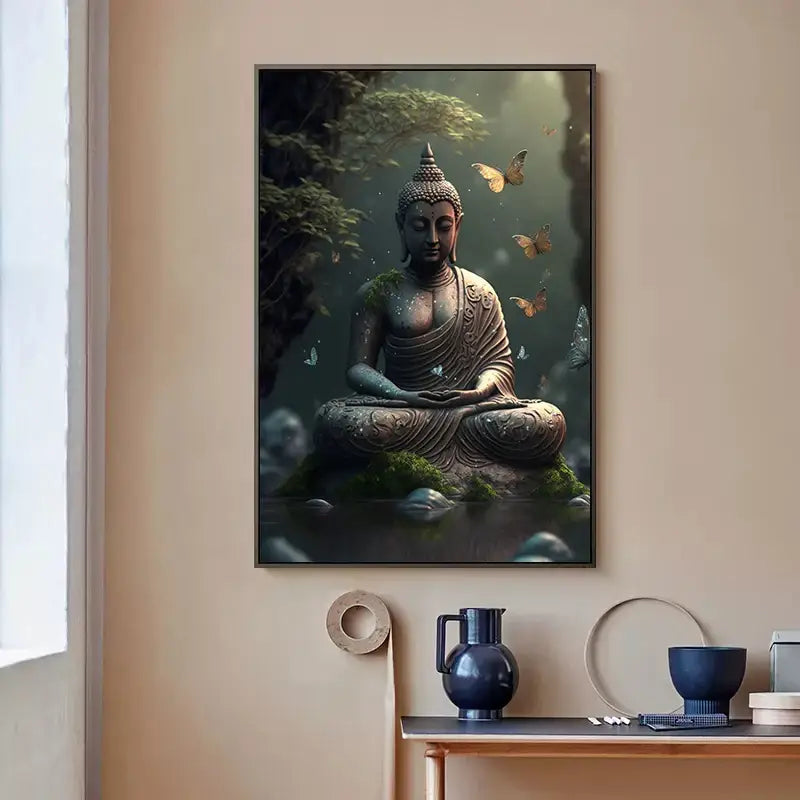 Vintage buddha green moss wall art poster living room canvas