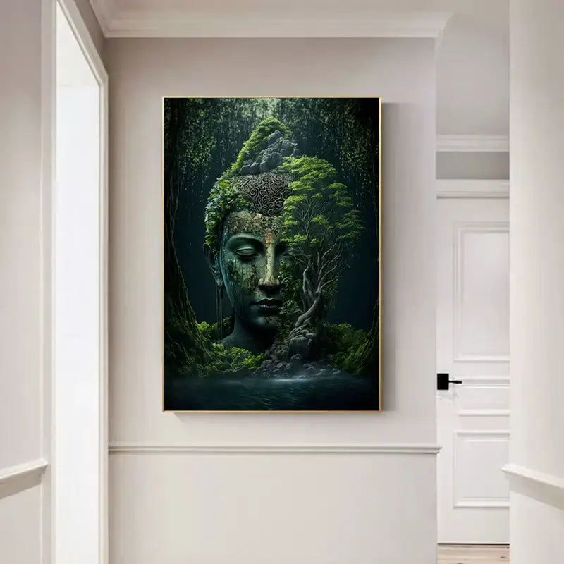 Vintage buddha green moss wall art poster living room canvas