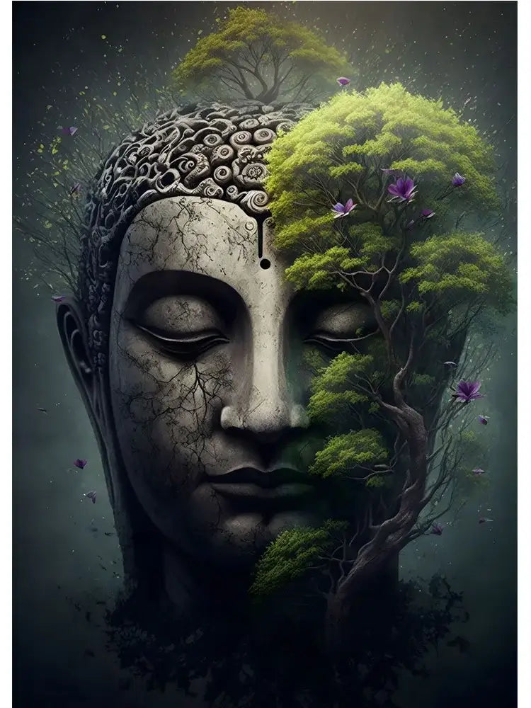 Vintage buddha green moss wall art poster living room canvas
