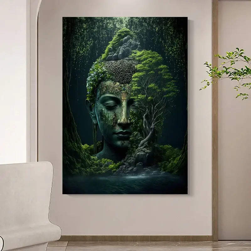 Vintage buddha green moss wall art poster living room canvas