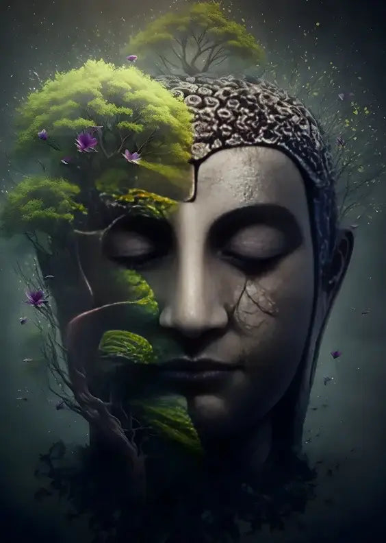 Vintage buddha green moss wall art poster living room canvas