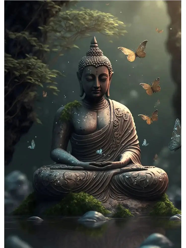 Vintage buddha green moss wall art poster living room canvas