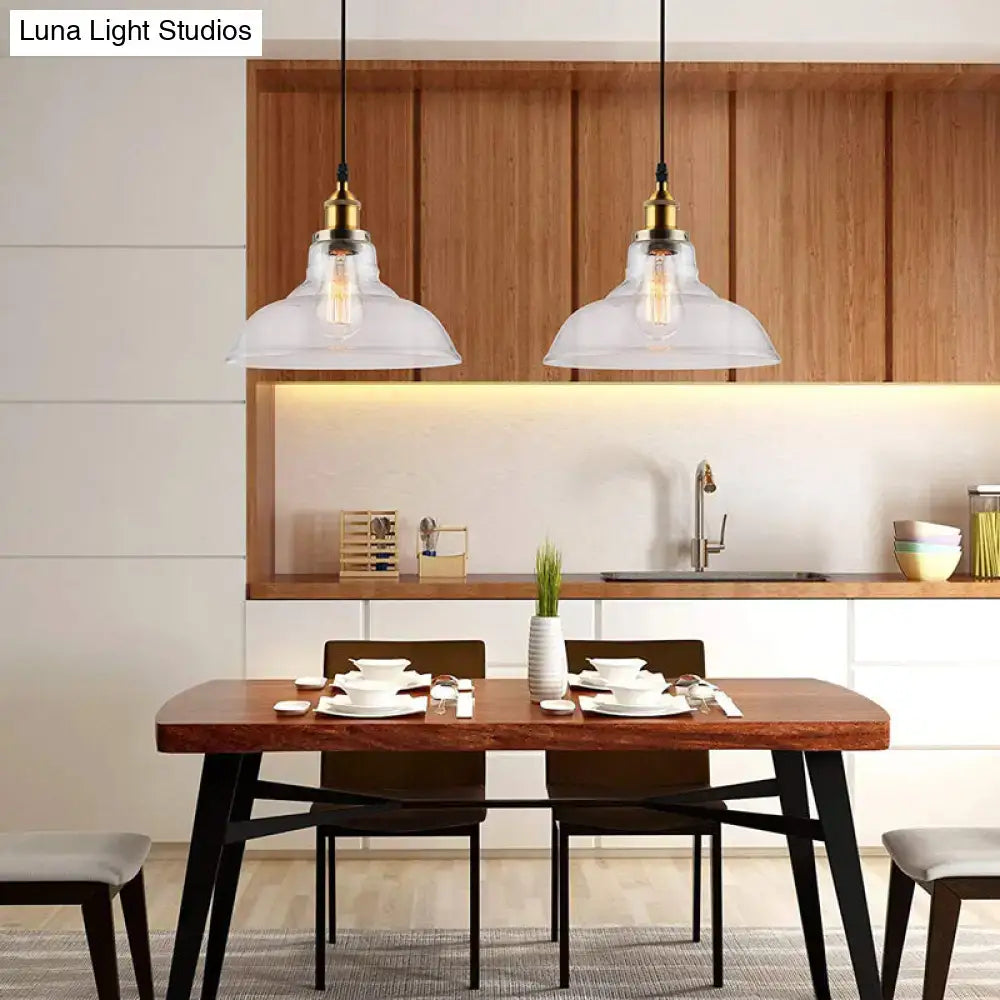 Vintage chrome and brass clear glass pendant light kitchen dining room