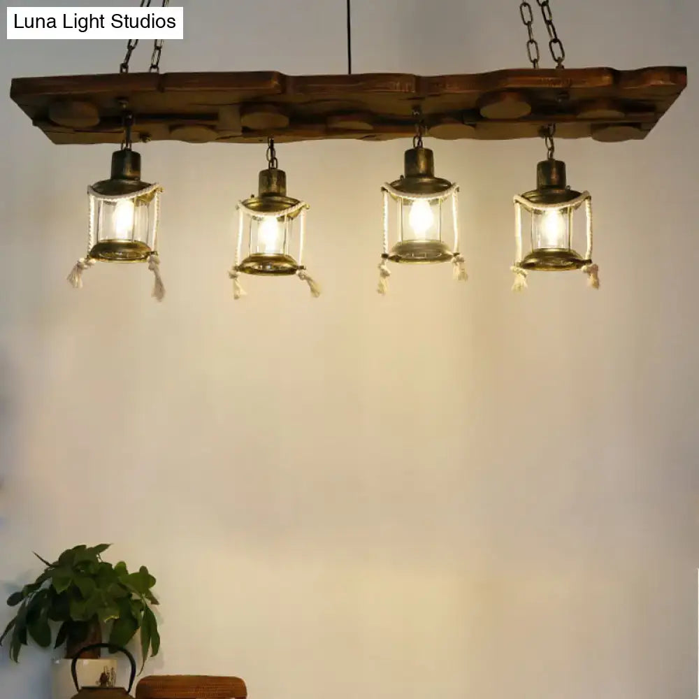 Vintage dark wood and brass island lamp kitchen clear glass chandelier