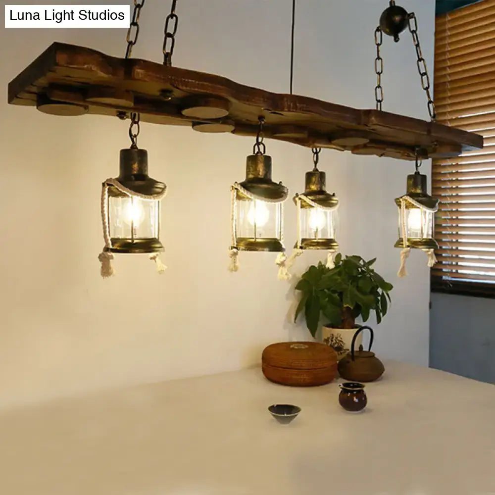 Vintage dark wood and brass island lamp kitchen clear glass chandelier