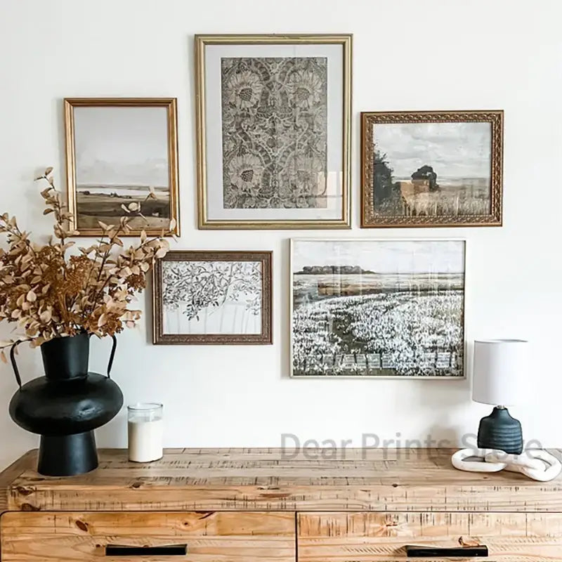Vintage pink and white floral landscape wall art – living room canvas