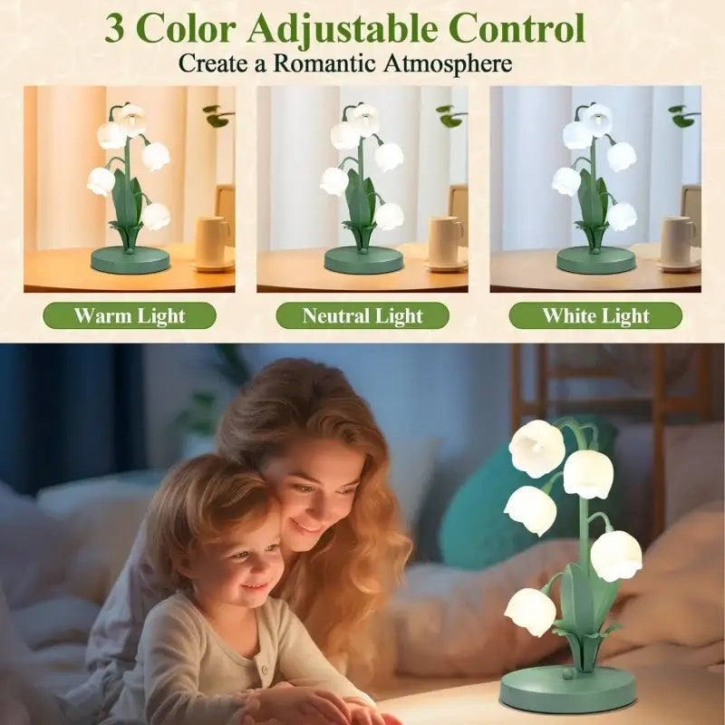 Vintage floral table lamp sage green & gold – bedroom lily light