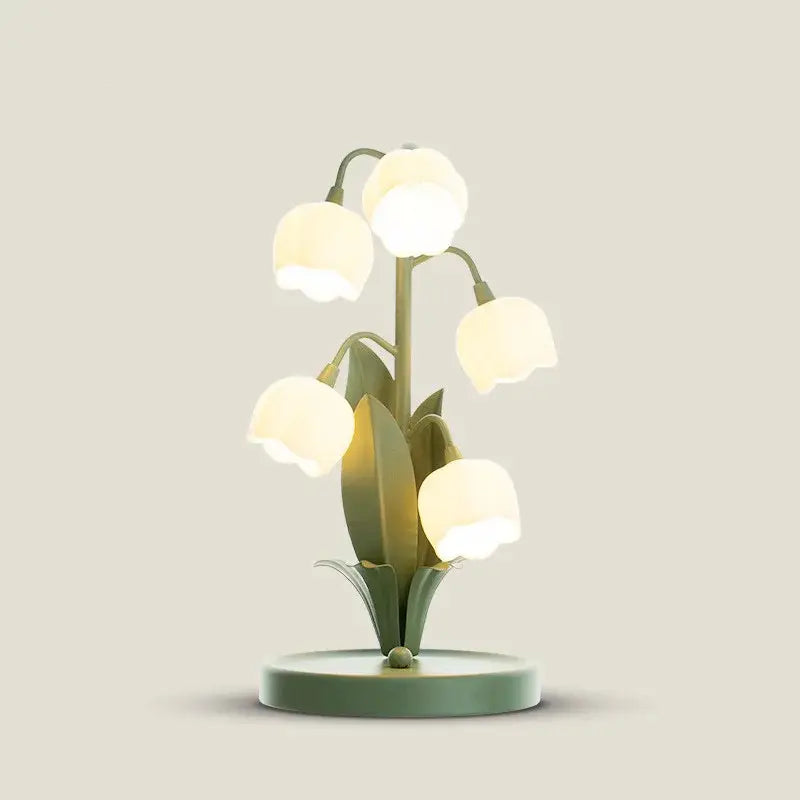 Vintage floral table lamp sage green & gold – bedroom lily light
