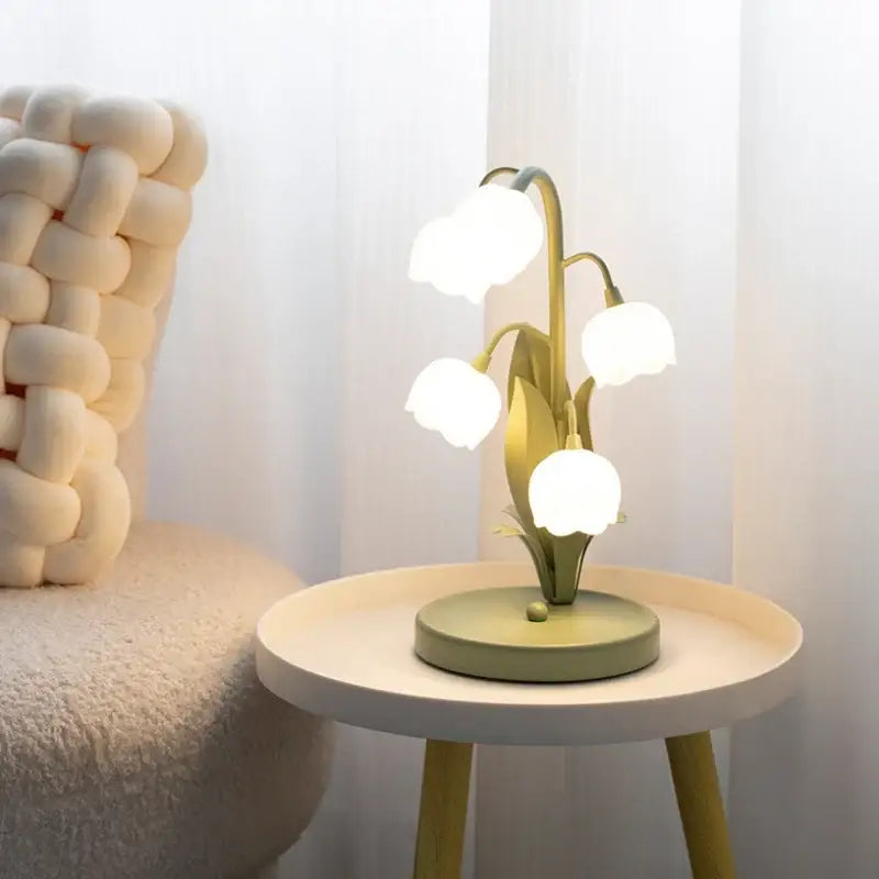 Vintage floral table lamp sage green & gold – bedroom lily light