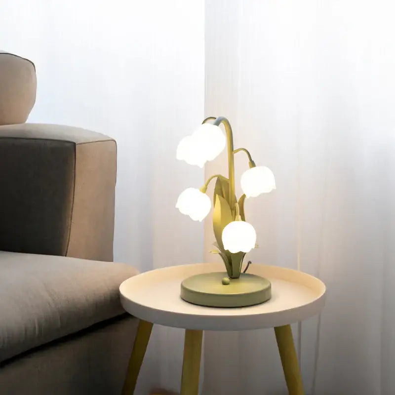 Vintage floral table lamp sage green & gold – bedroom lily light