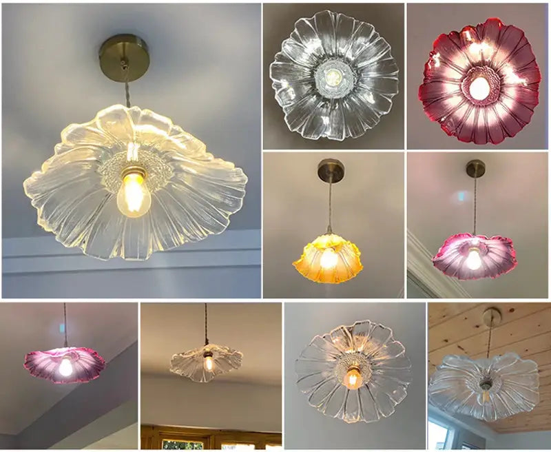 Vintage pink green and white flower glass pendant lights dining room