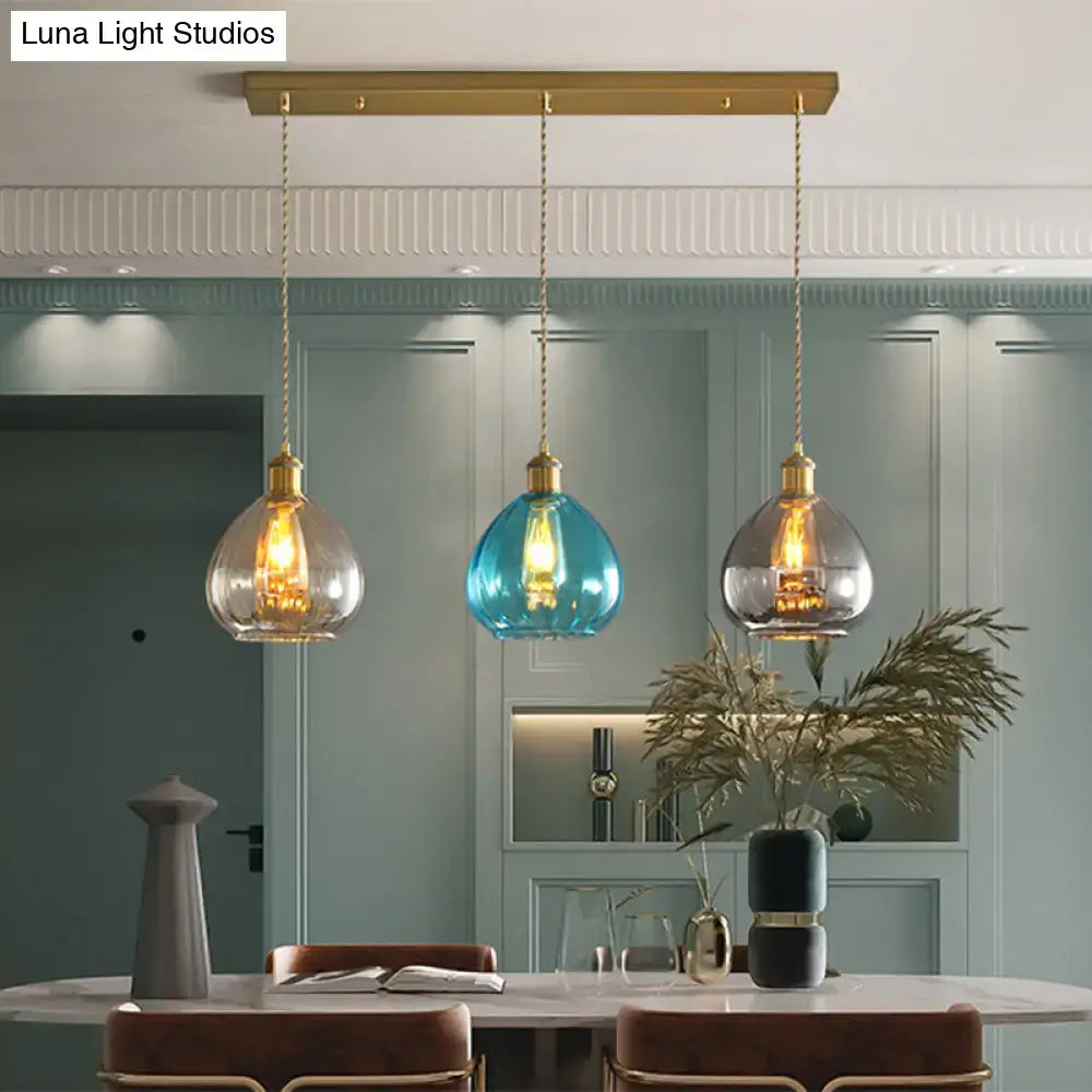 Vintage teal & grey glass onion multi ceiling light dining room