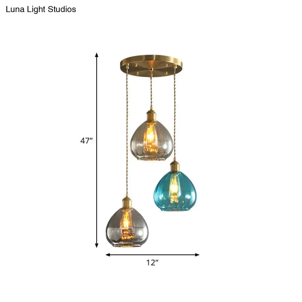 Vintage teal & grey glass onion multi ceiling light dining room