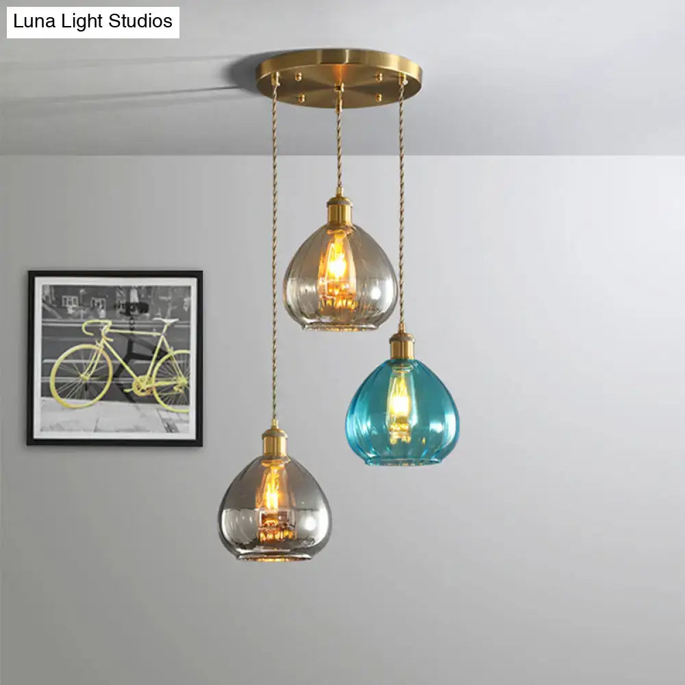 Vintage teal & grey glass onion multi ceiling light dining room